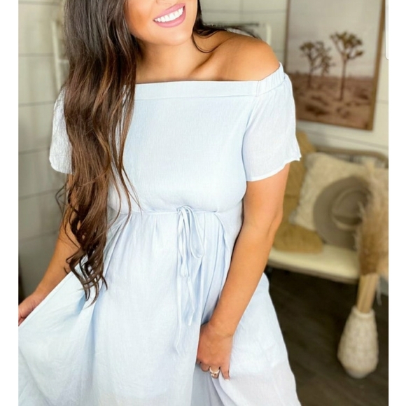 Light Blue Off Shoulder Dress - Picture 6 of 6